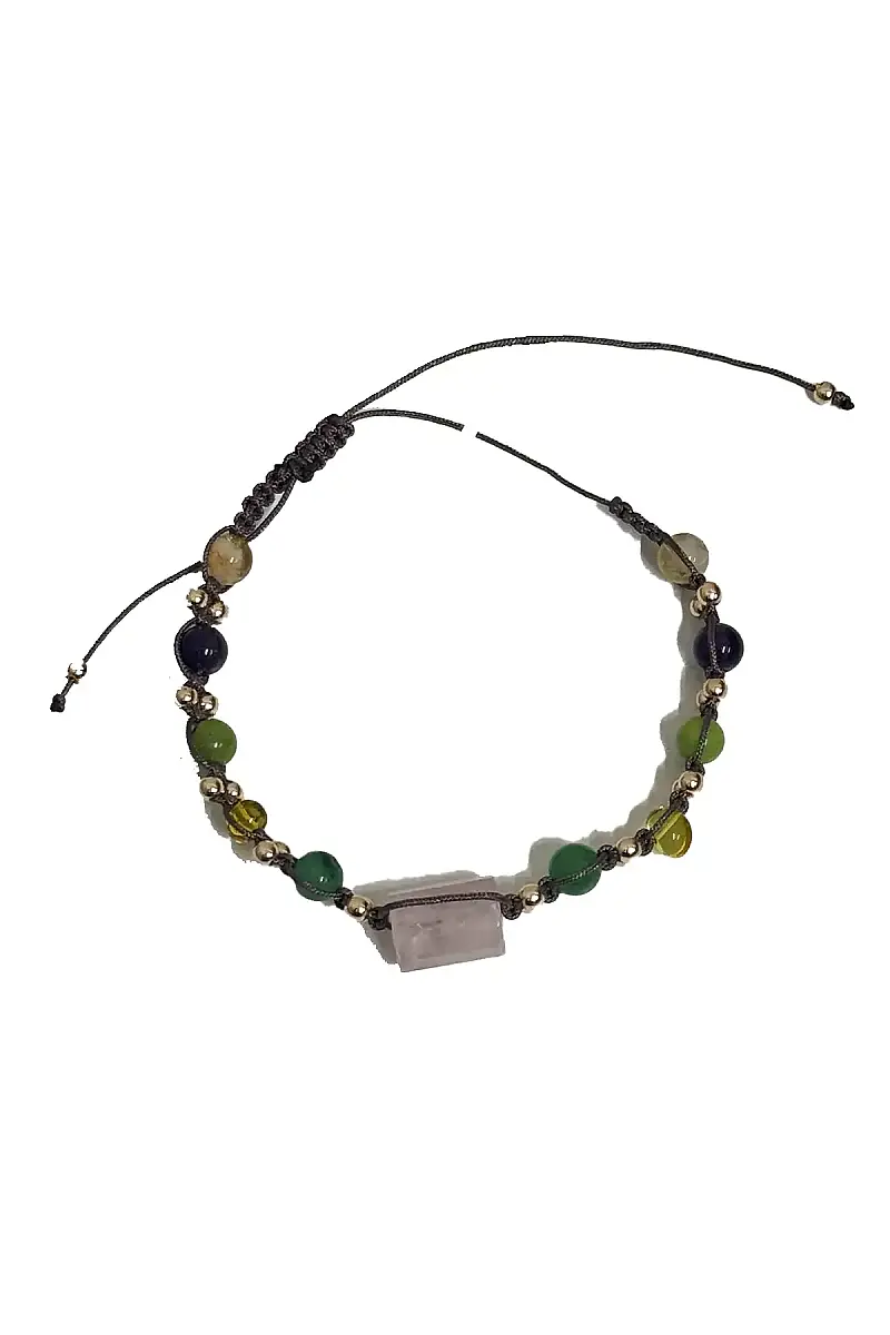 Pembe Kuvars Ametist Kehribar Aventurin Yeşim Sitrin Hematiy Makrome Bileklik Doğal Taş Bileklik - 1