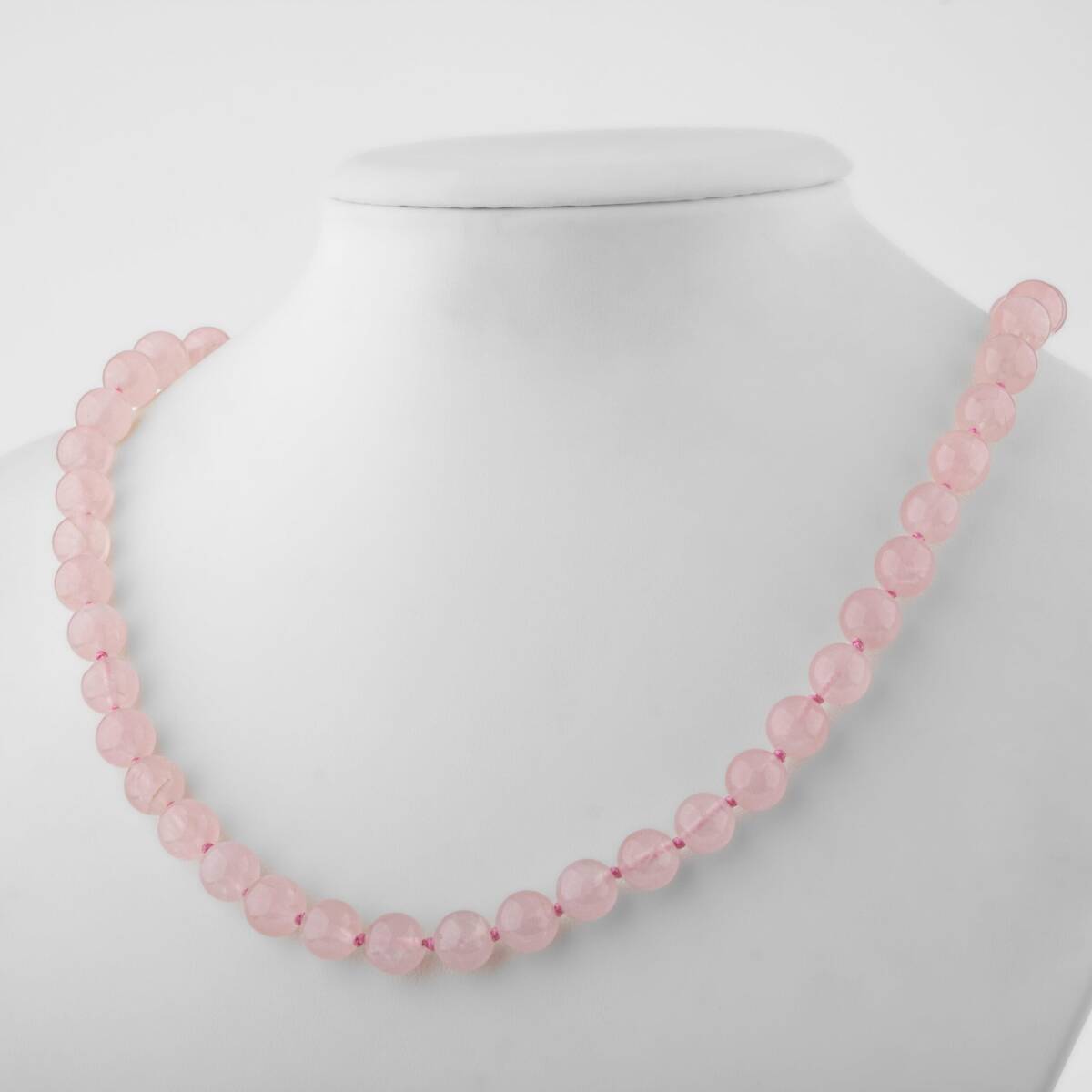 Pembe Kuvars (Gül Kuvars) 8 mm Düğümlü Doğal Taş Kolye - 1