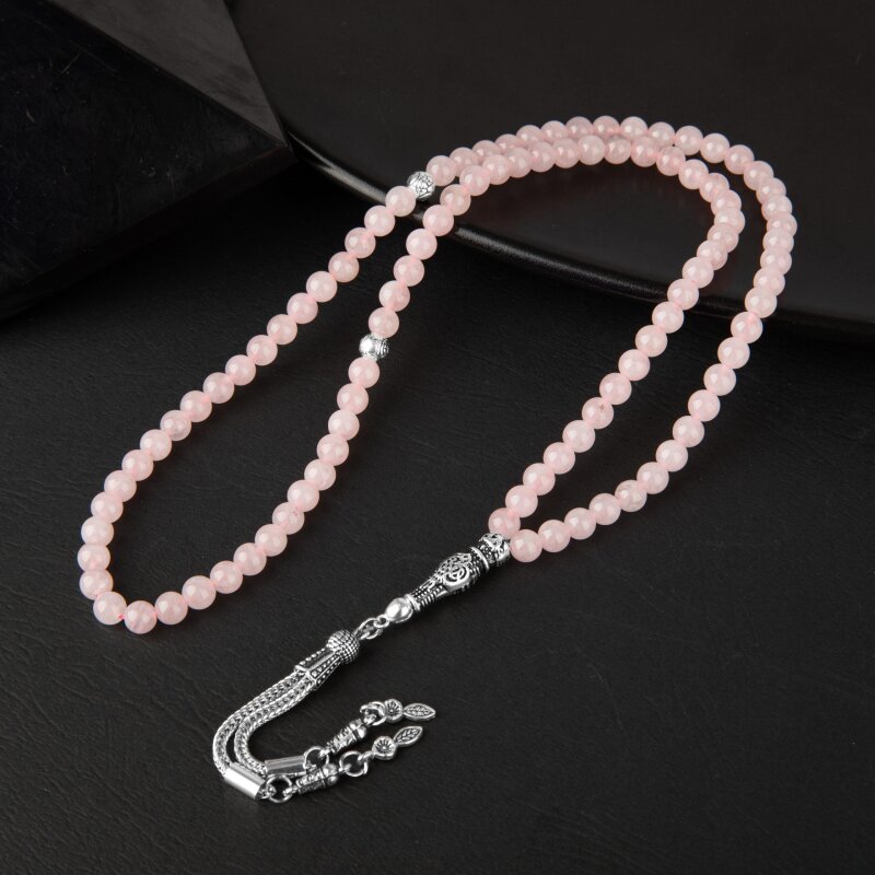 Pembe Kuvars (Gül Kuvars) Doğal Taş Tesbih 99luk - 6mm - 1