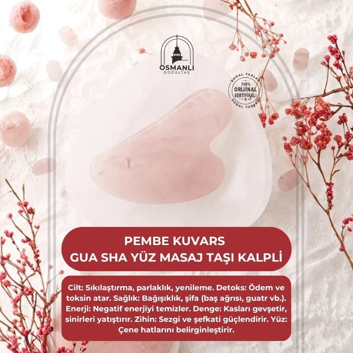Pembe Kuvars Taşı Gua Sha Yüz Masaj Taşı Kalpli - 2