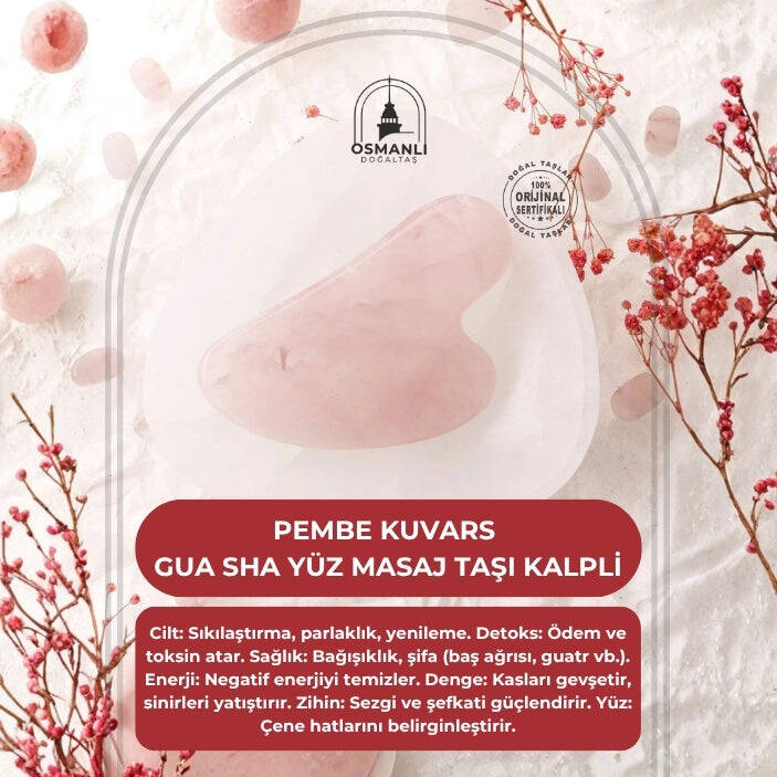 Pembe Kuvars Taşı Gua Sha Yüz Masaj Taşı Kalpli - 2