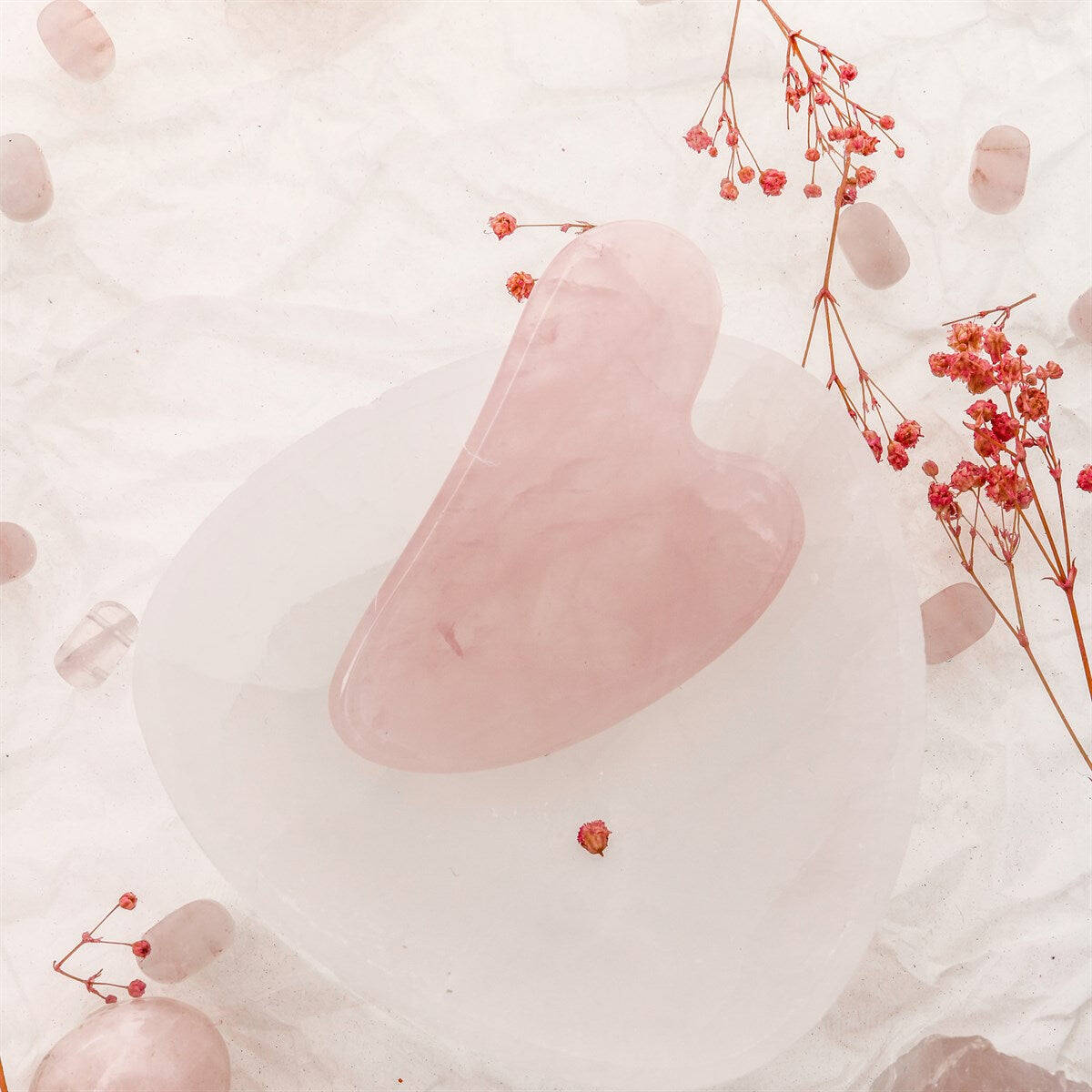 Pembe Kuvars Taşı Gua Sha Yüz Masaj Taşı Kalpli - 6