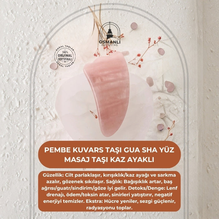 Pembe Kuvars Taşı Gua Sha Yüz Masaj Taşı Kaz Ayaklı - 2