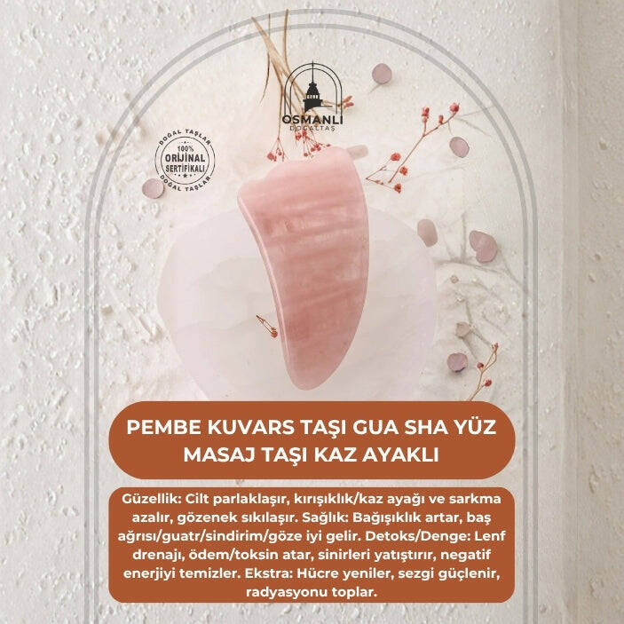 Pembe Kuvars Taşı Gua Sha Yüz Masaj Taşı Kaz Ayaklı - 2