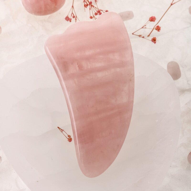 Pembe Kuvars Taşı Gua Sha Yüz Masaj Taşı Kaz Ayaklı - 5