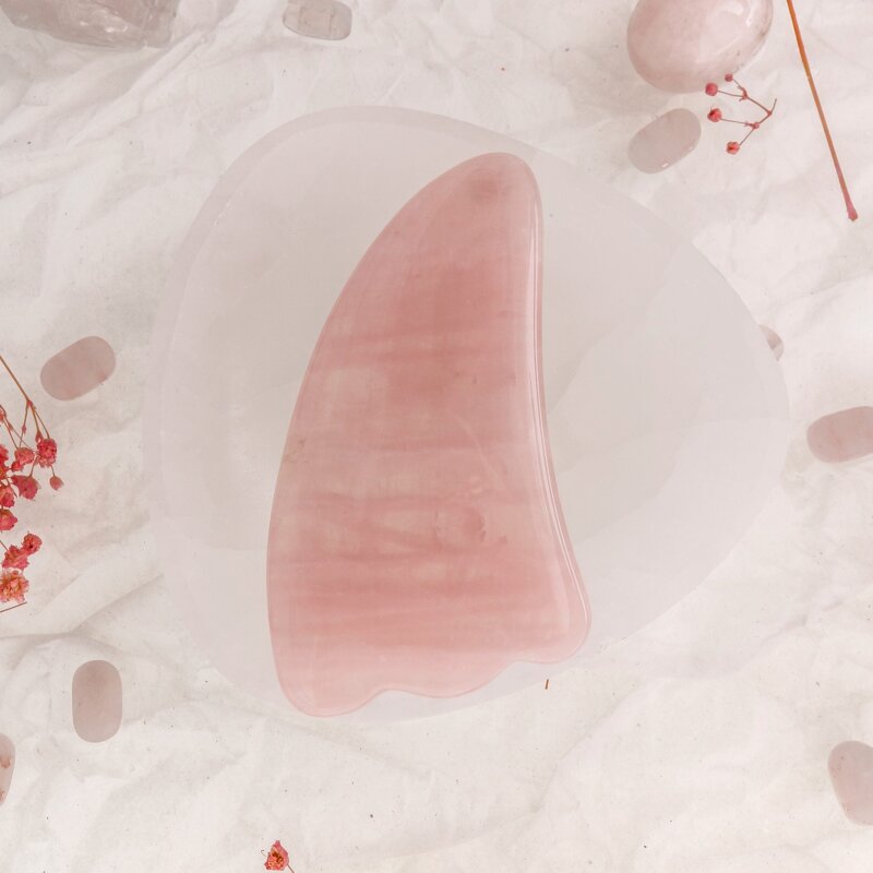 Pembe Kuvars Taşı Gua Sha Yüz Masaj Taşı Kaz Ayaklı - 6