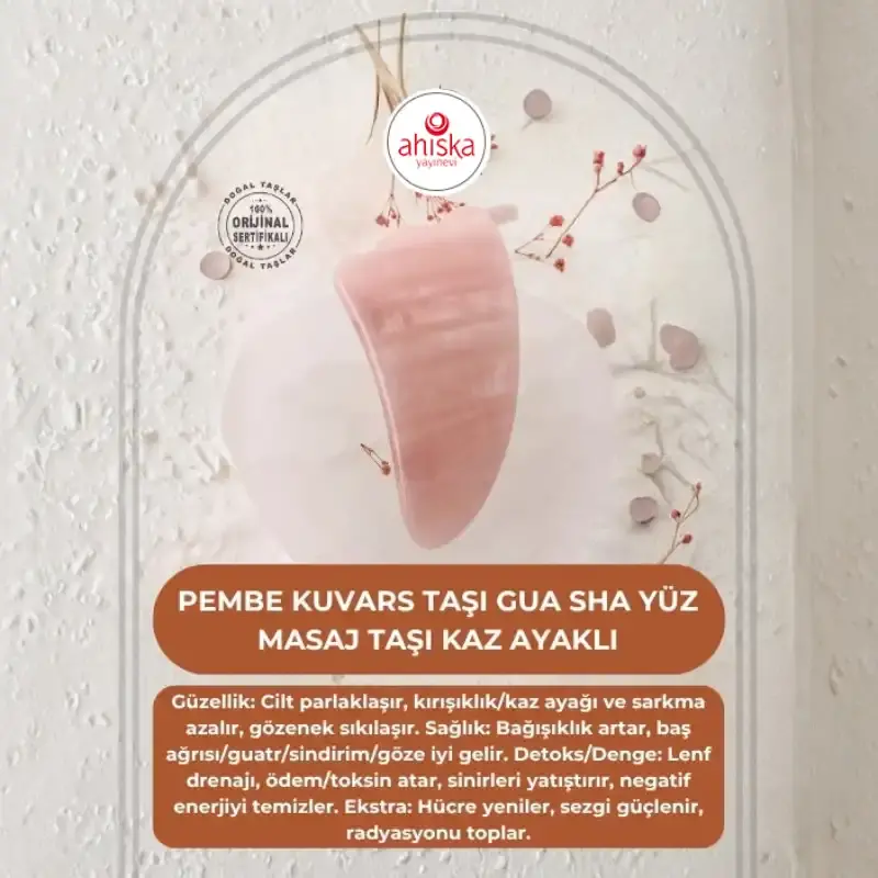 Pembe Kuvars Taşı Gua Sha Yüz Masaj Taşı Kaz Ayaklı - 1