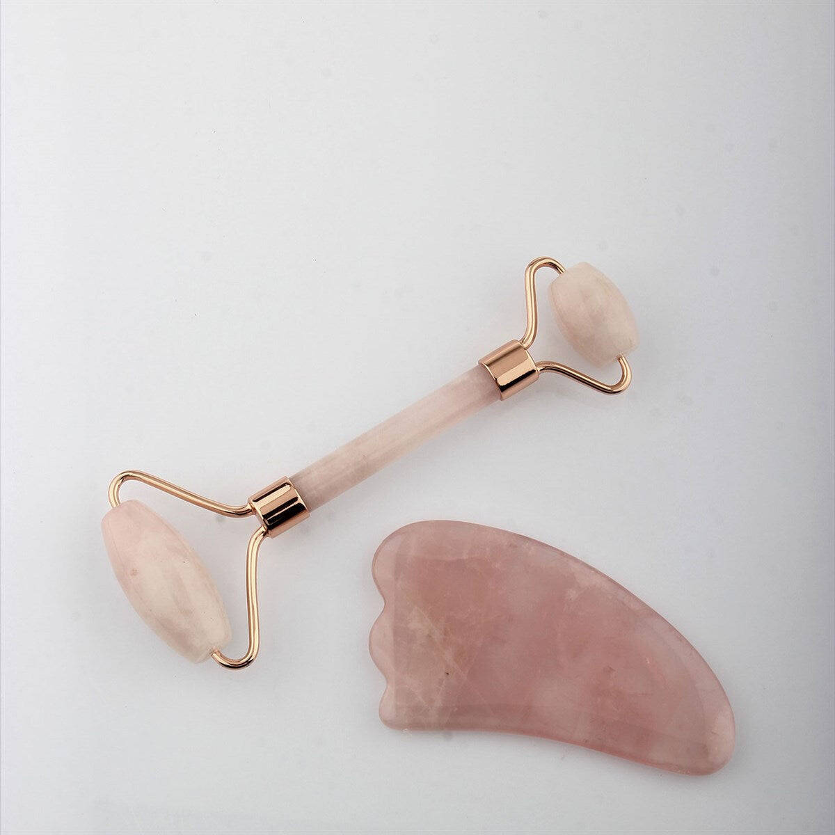 Pembe Kuvars Taşı Masaj Takımı - Roller ve Gua Sha Kaz Ayaklı Set - 3