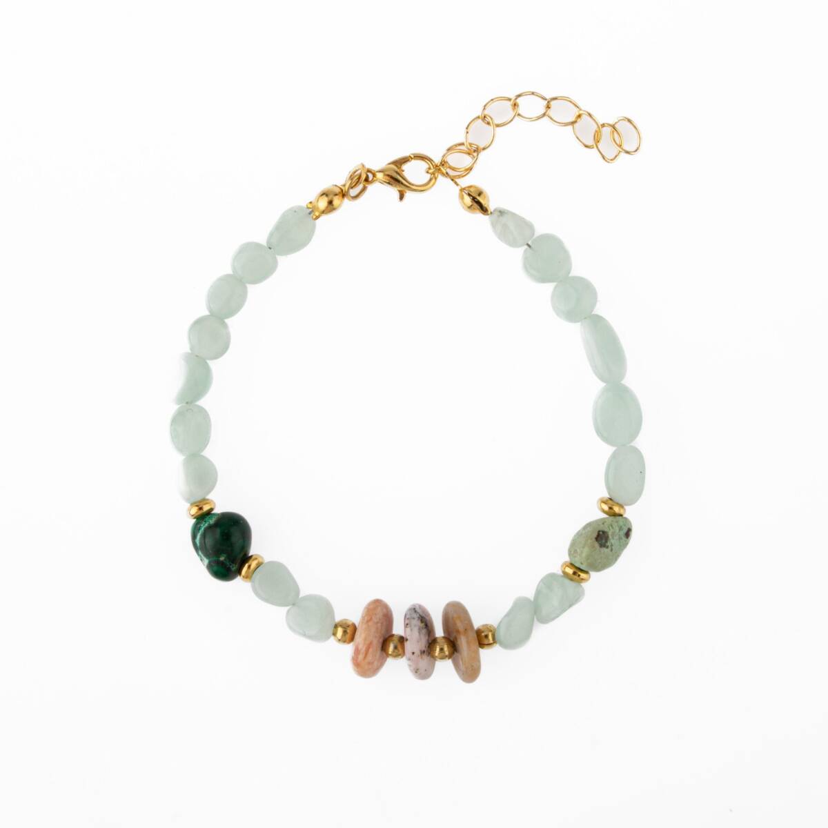 Pembe Opal-Krizokol-Larimar Doğal Taş Bileklik - 2