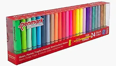 Penmark Fosforlu Neon + Pastel + Tropik + Metail Simli Renk Kalem 1-5mm Kesik Uç 24 Lü - 3