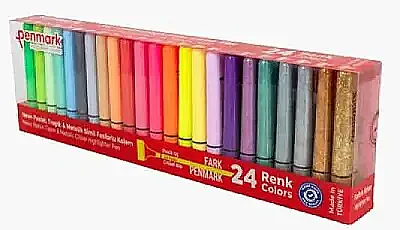 Penmark Fosforlu Neon + Pastel + Tropik + Metail Simli Renk Kalem 1-5mm Kesik Uç 24 Lü - 4
