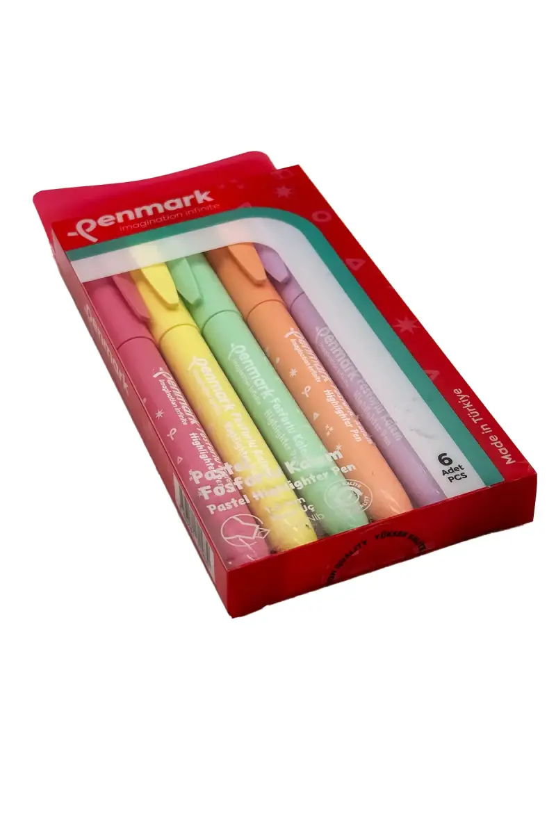 Penmark Kalem Tipi Fosforlu Bristol Kalem Pastel Renkler 6 Lı - 1