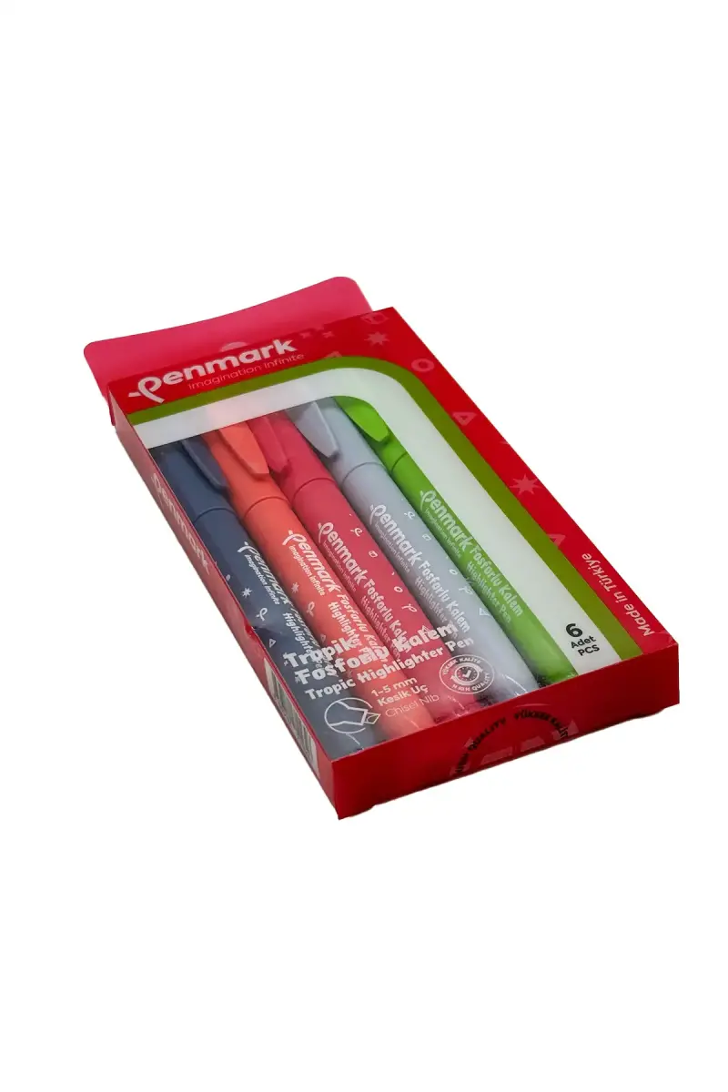 Penmark Kalem Tipi Fosforlu Bristol Kalem Tropik Renkler 6 Lı - 1
