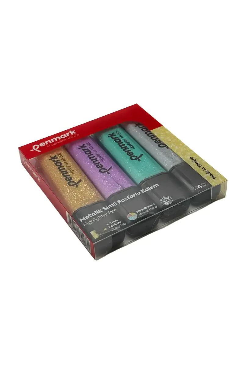 Penmark Metalik Simli Renkler Fosforlu Kalem 1-5 mm Kesik Uç 4 Lü - 1