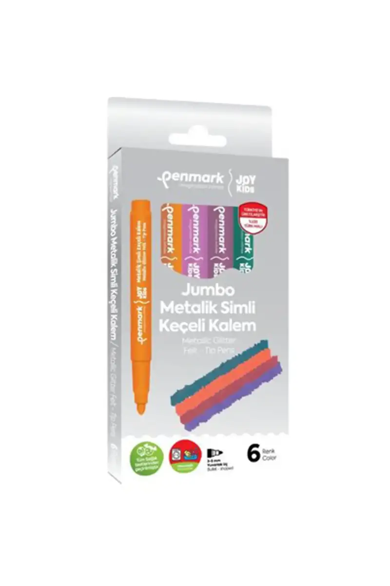 Penmark Yıkanabilir Süper Jumbo Metalik Simli Keçeli Kalem 6 Lı - 1