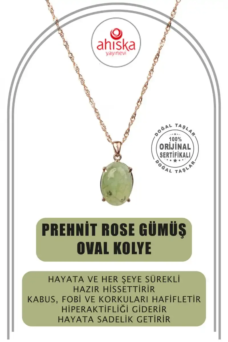 Prehnit Doğal Taş Rose Gümüş Oval Kolye