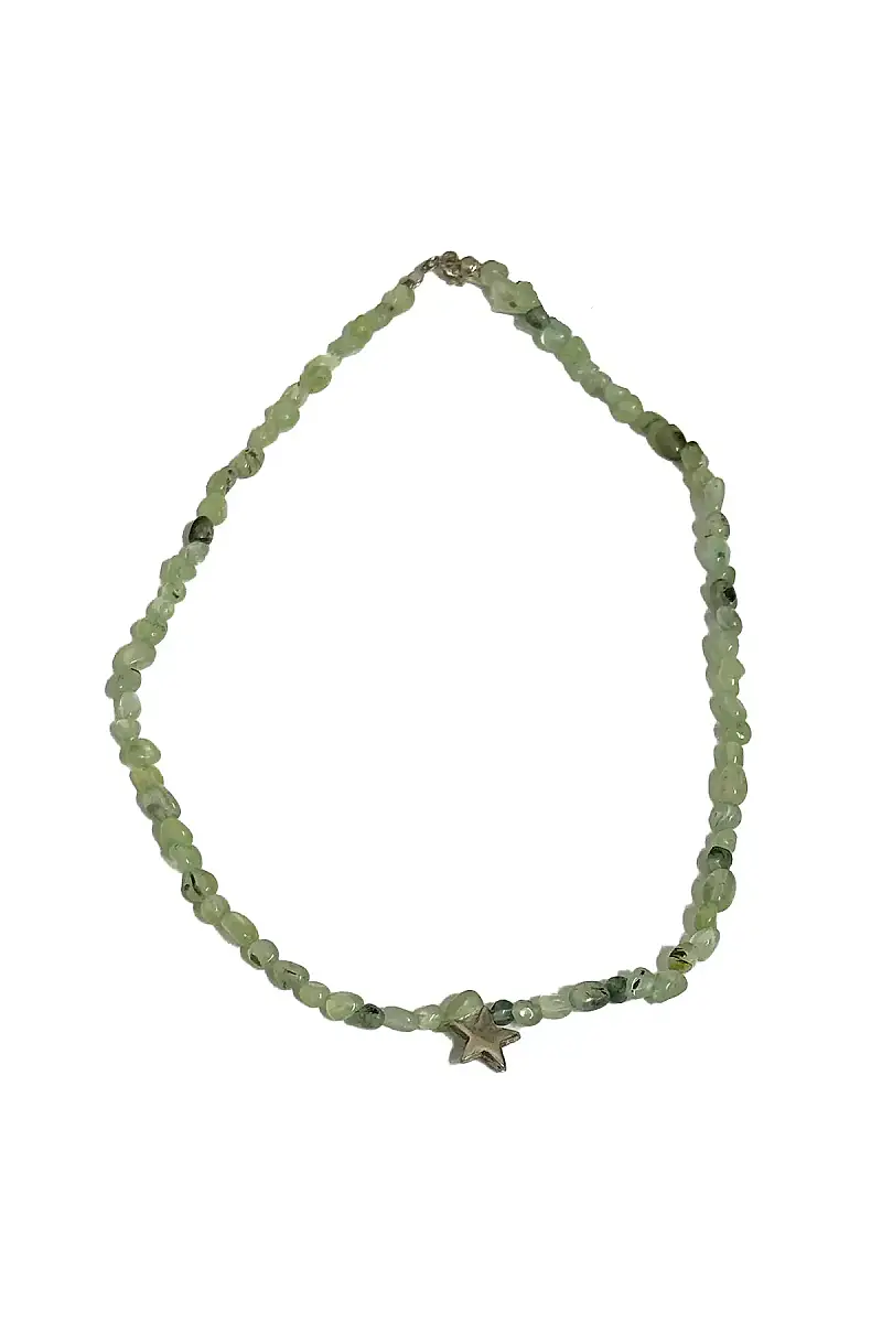 Prehnit Gümüş Yıldız Aparatlı Naturel Kolye Doğal Taş Kolye - 1