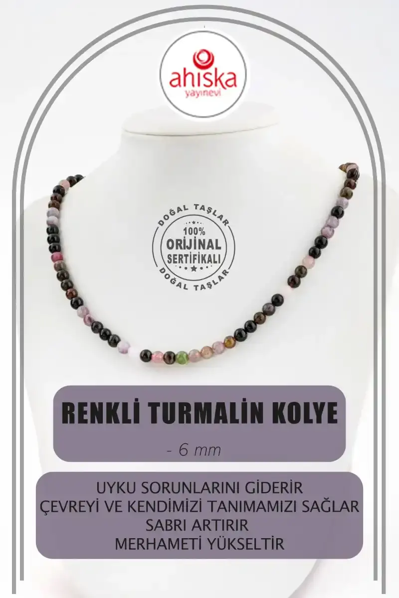 Renkli Turmalin 6 mm Dizi Doğal Taş Kolye
