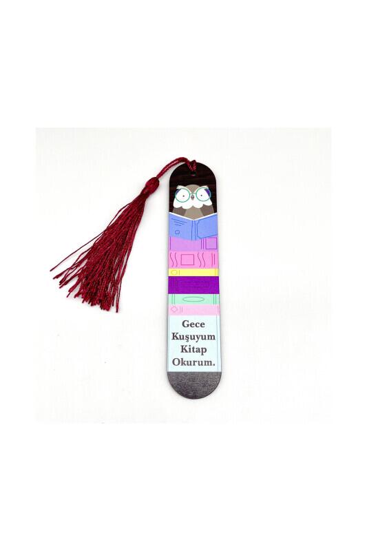 Resimli Püsküllü Kitap Ayraç - Gece Kuşuyum - Bemenda