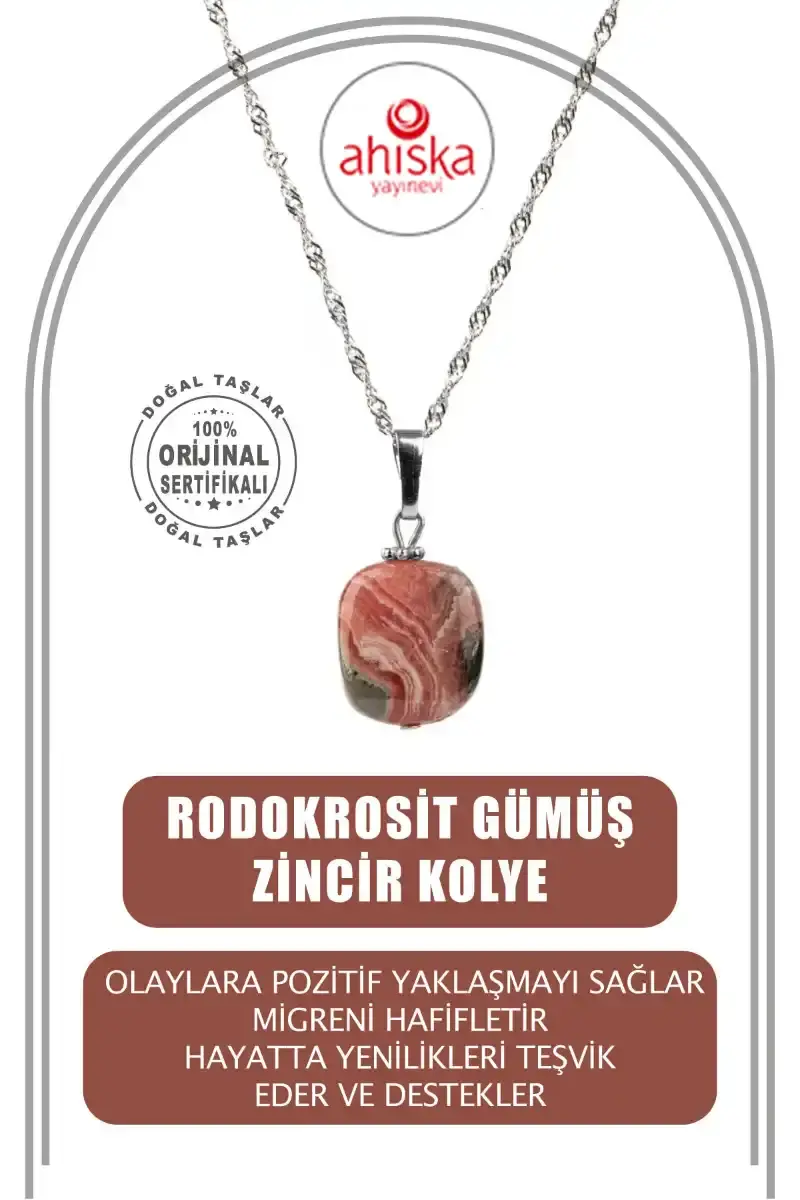 Rodokrozit Doğal Taş Gümüş Zincir Kolye