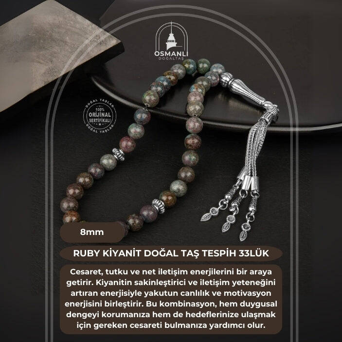 Ruby Kiyanit Doğal Taş Tesbih 33lük - 8mm - 2