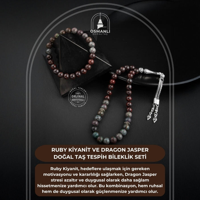 Ruby Kiyanit-Dragon Jasper Doğal Taş Tesbih Bileklik Seti - 2