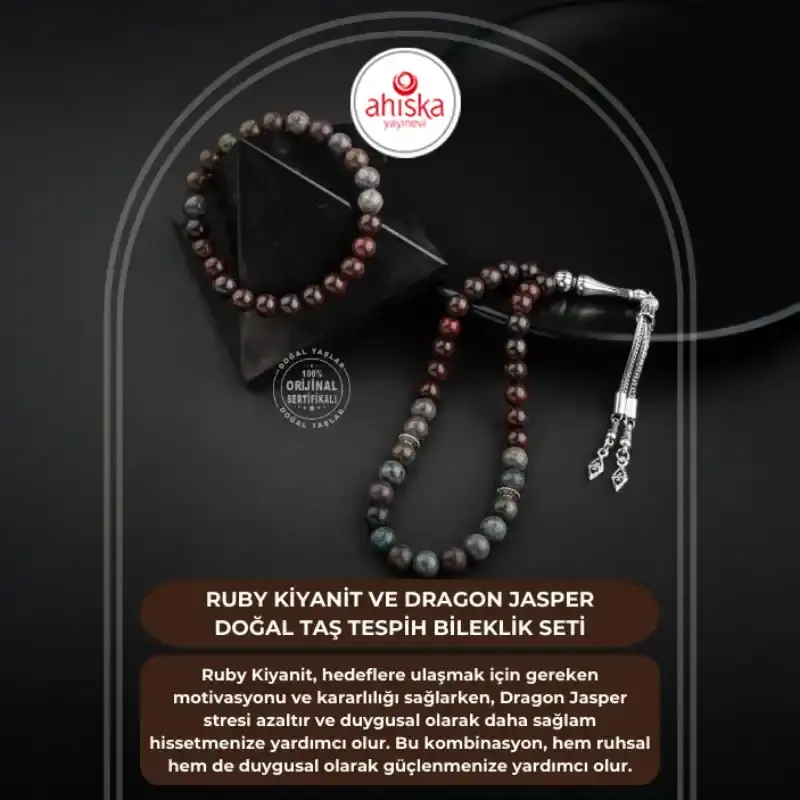 Ruby Kiyanit-Dragon Jasper Doğal Taş Tesbih Bileklik Seti - 2