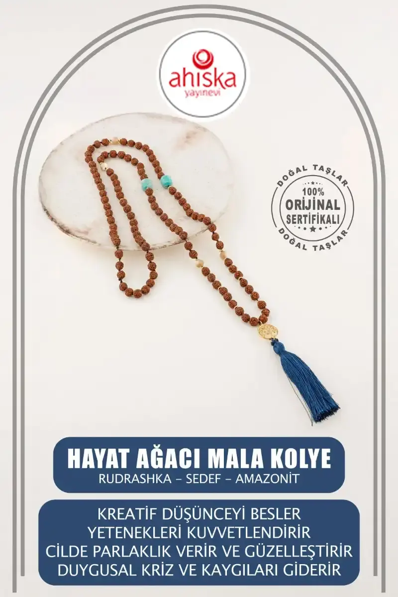 Rudrashka-Sedef-Amazonit Hayat Ağacı Mala Kolye