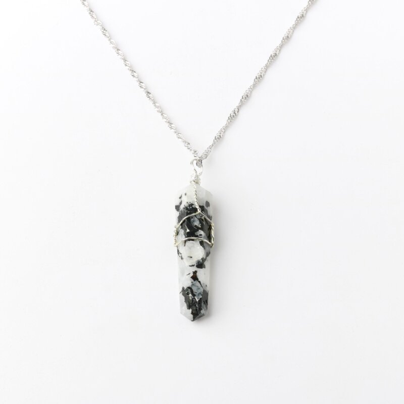 Rutilli Kuvars Doğal Taş Kolye Ucu 3x1 cm, Gümüş Zincir - Doğal Taş