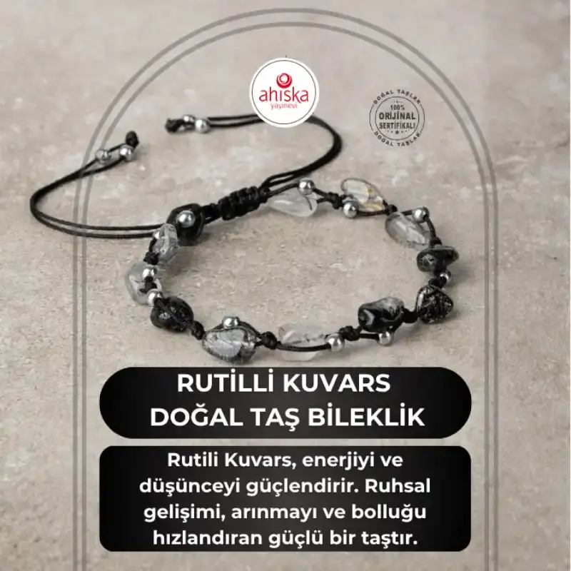 Rutilli Kuvars Natürel Kesim Doğal Taş Makrome Bileklik