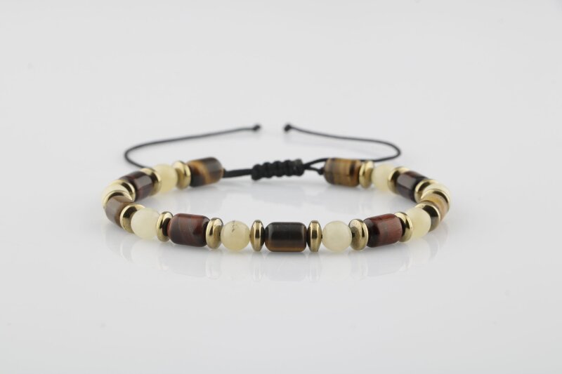 Sahara Kaplan Gözü-Hematit-Kalsit Doğal Taş Erkek Bileklik - Doğal Taş