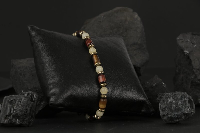 Sahara Kaplan Gözü-Hematit-Kalsit Doğal Taş Erkek Bileklik - 2