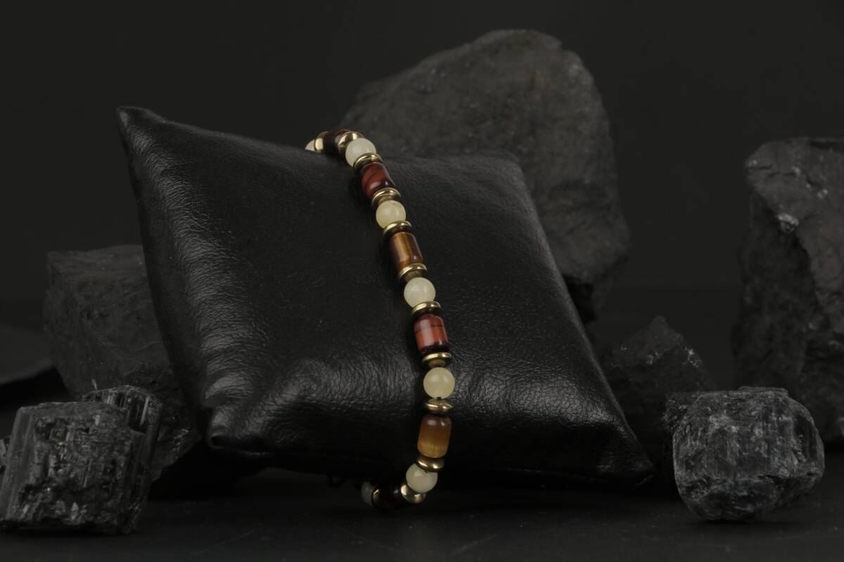 Sahara Kaplan Gözü-Hematit-Kalsit Doğal Taş Erkek Bileklik - 2