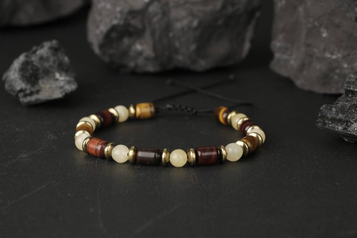 Sahara Kaplan Gözü-Hematit-Kalsit Doğal Taş Erkek Bileklik - 3