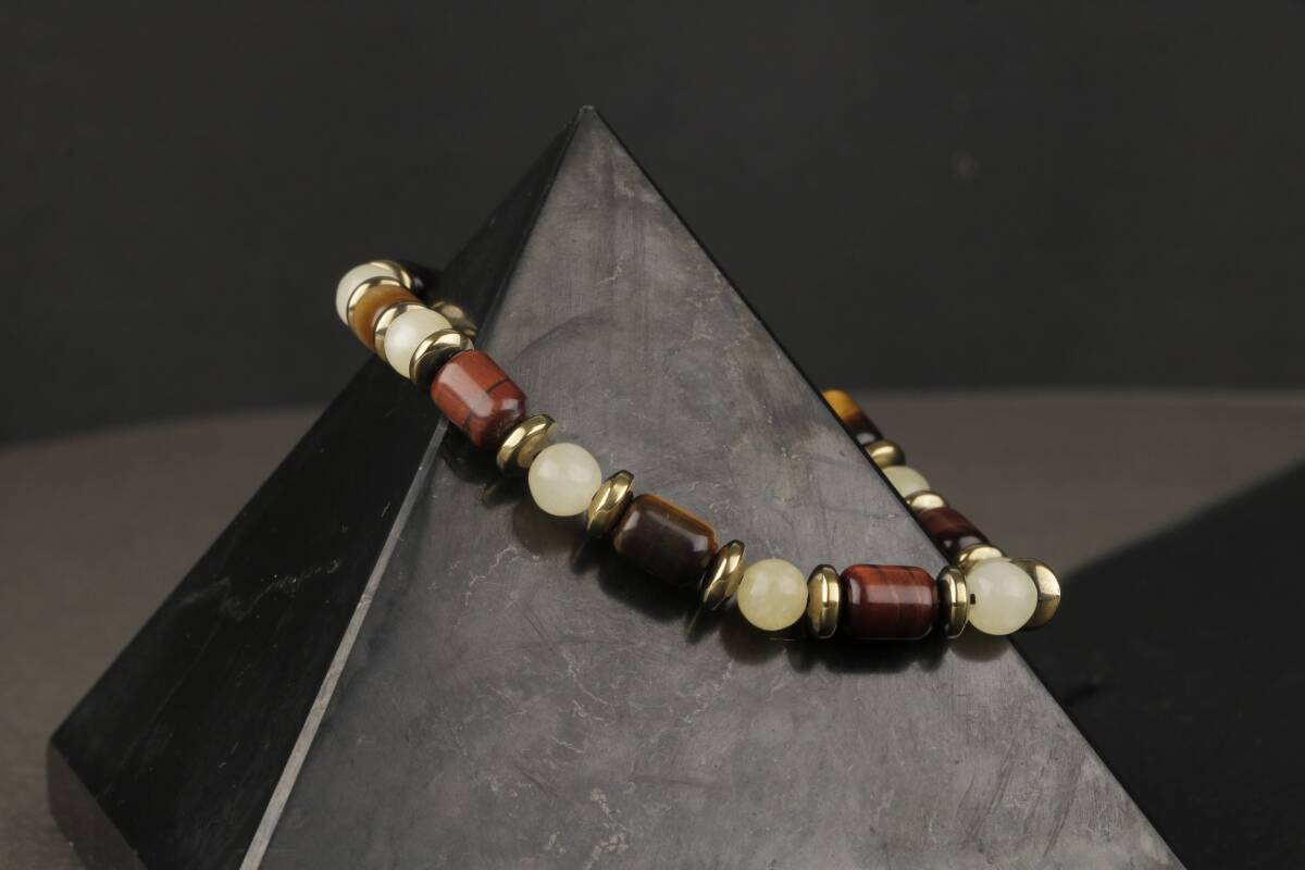 Sahara Kaplan Gözü-Hematit-Kalsit Doğal Taş Erkek Bileklik - 4