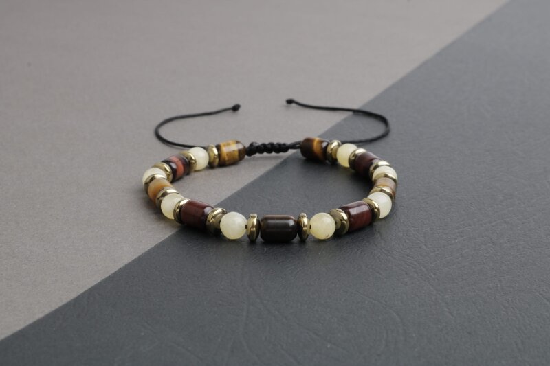 Sahara Kaplan Gözü-Hematit-Kalsit Doğal Taş Erkek Bileklik - 5