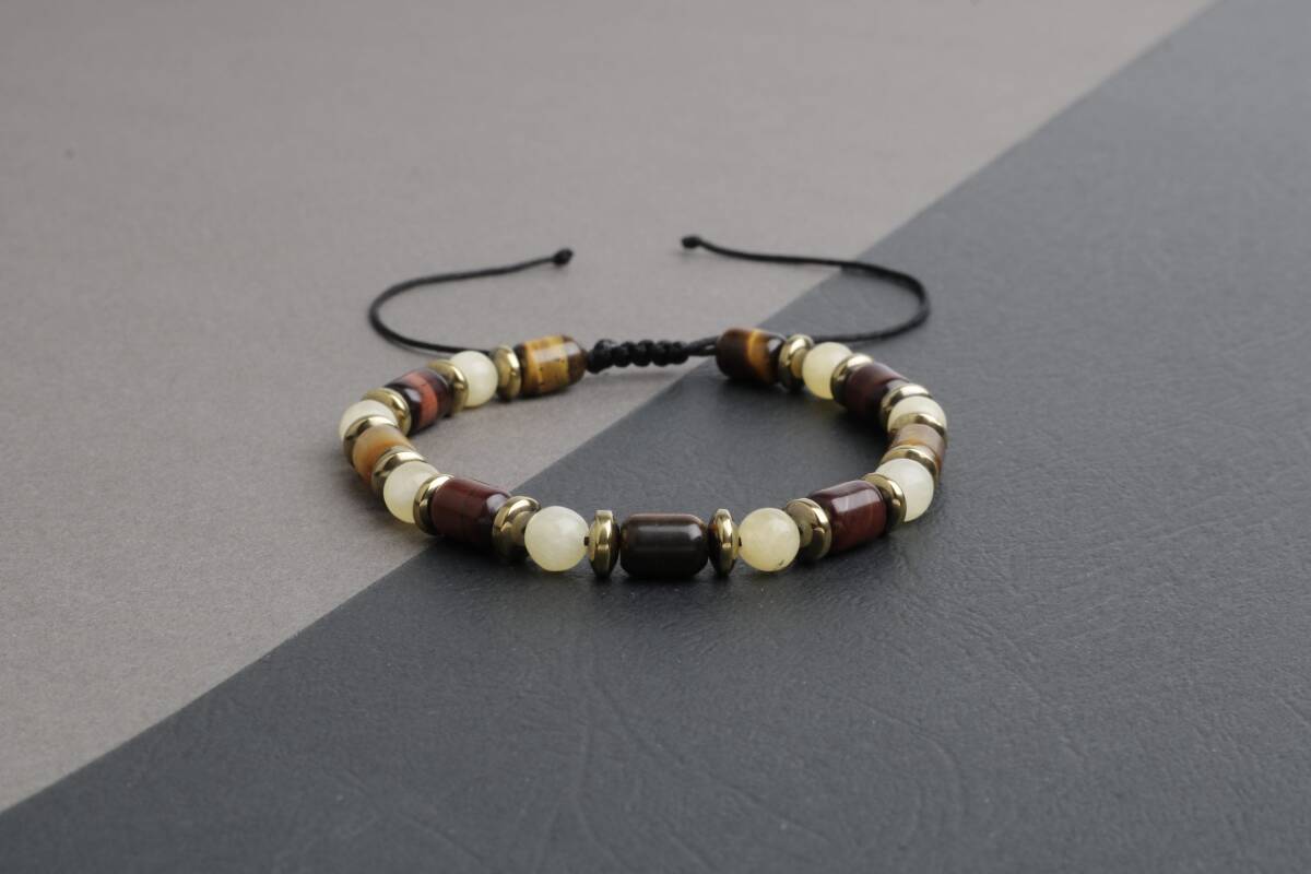 Sahara Kaplan Gözü-Hematit-Kalsit Doğal Taş Erkek Bileklik - 5