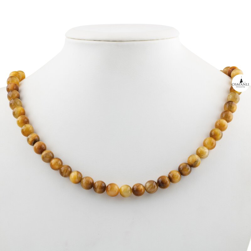 Sarı Kaplan Gözü 8 mm Dizi Doğal Taş Kolye - Doğal Taş