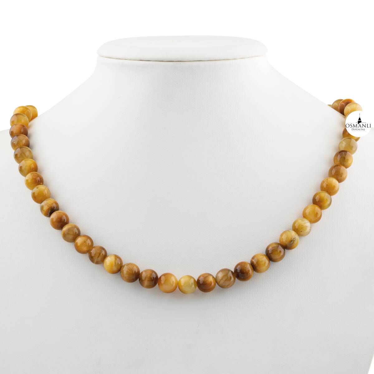 Sarı Kaplan Gözü 8 mm Dizi Doğal Taş Kolye - 1