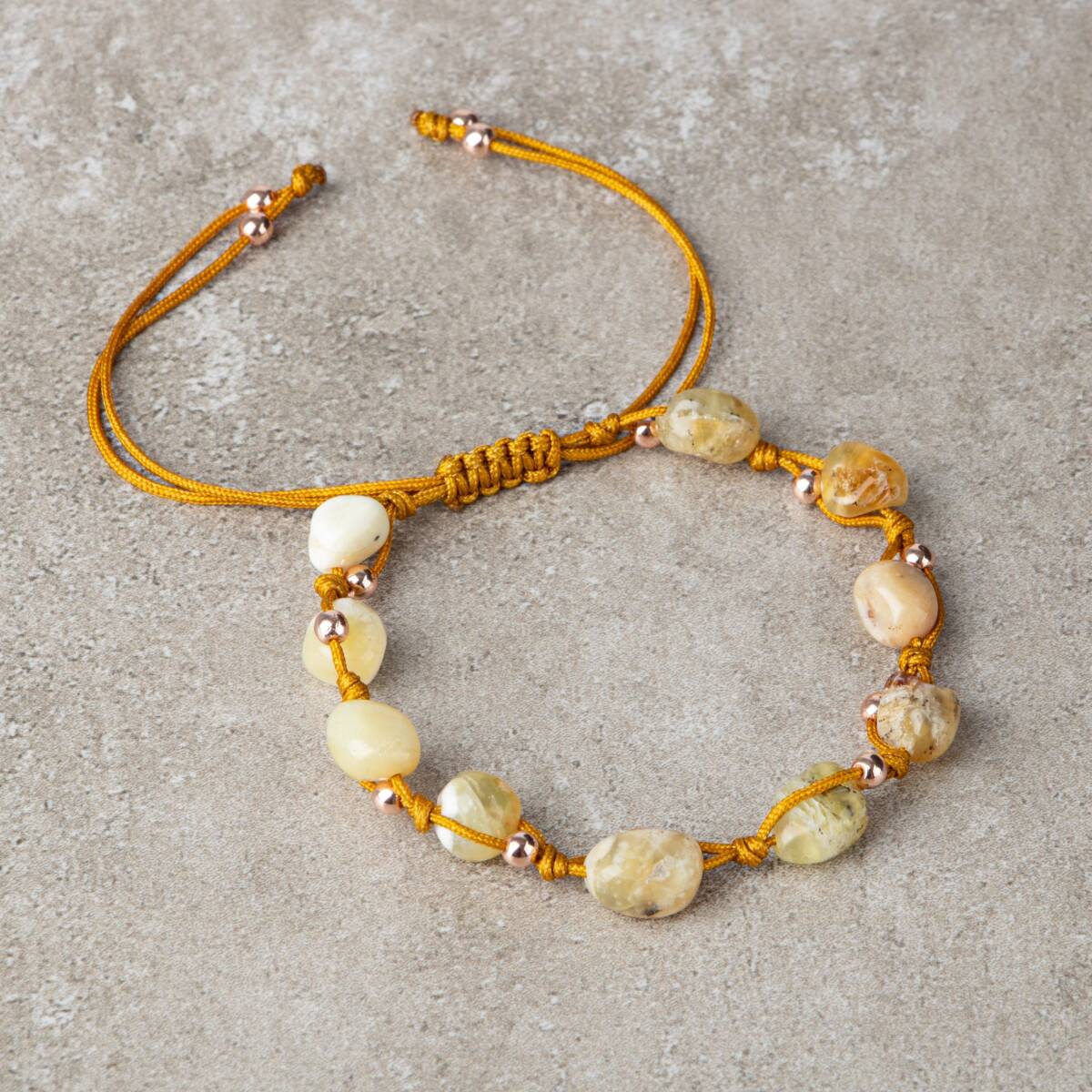 Sarı Kaplan Gözü Natürel Kesim Doğal Taş Makrome Bileklik - 1