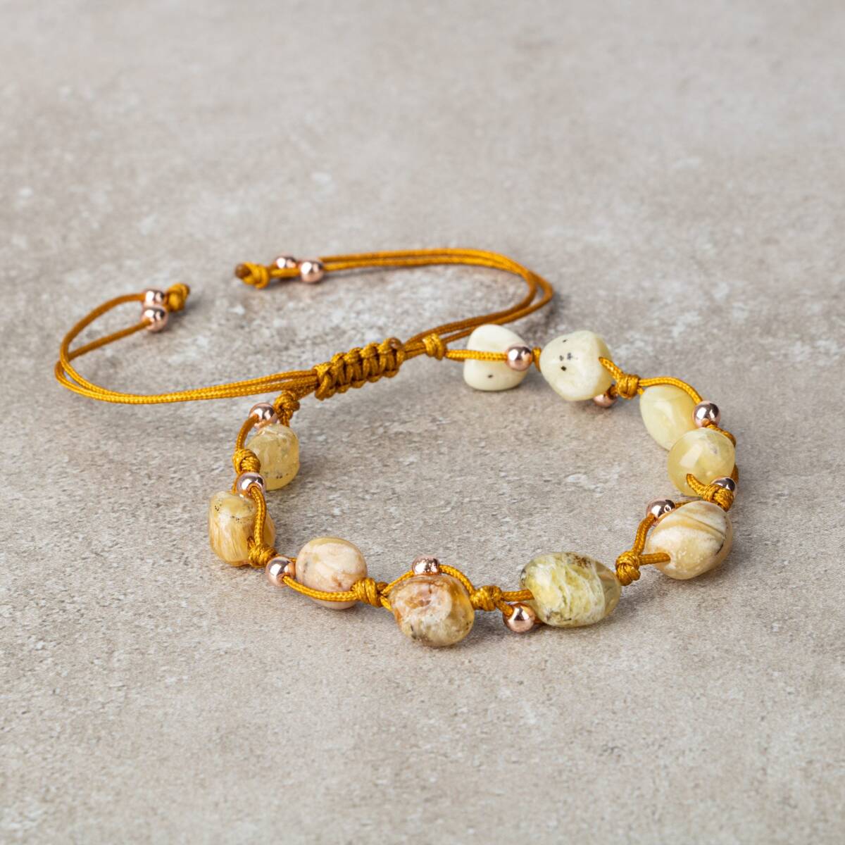 Sarı Kaplan Gözü Natürel Kesim Doğal Taş Makrome Bileklik - 3