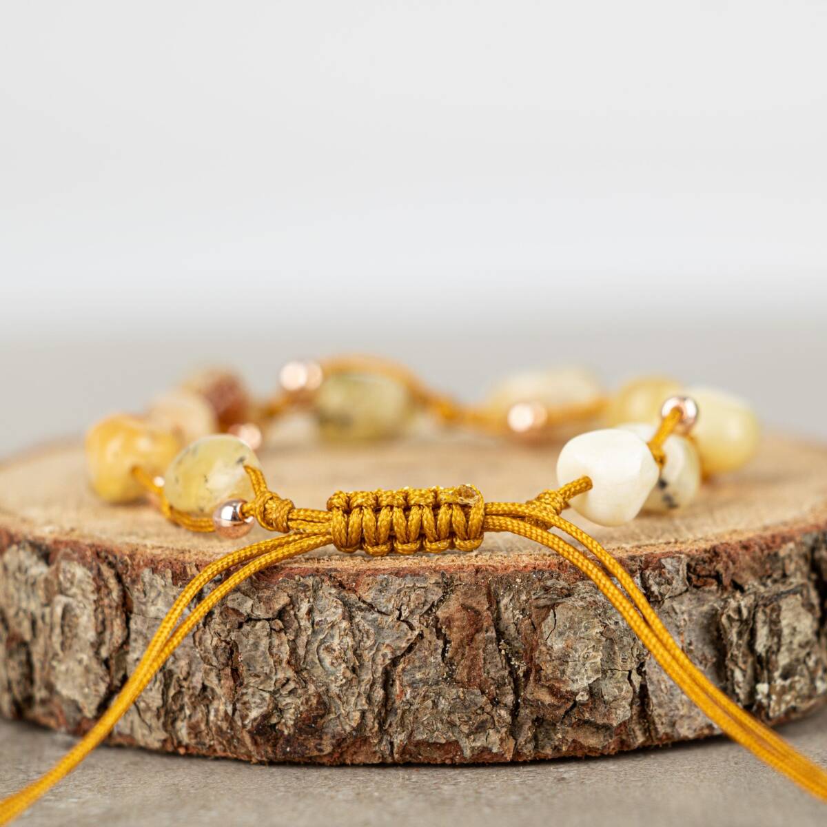 Sarı Kaplan Gözü Natürel Kesim Doğal Taş Makrome Bileklik - 5