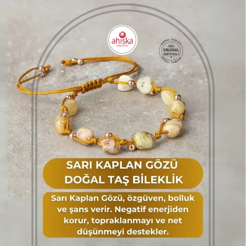 Sarı Kaplan Gözü Natürel Kesim Doğal Taş Makrome Bileklik