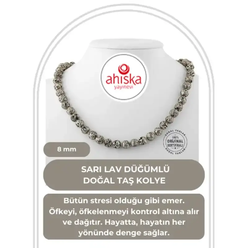 Sarı Lav Taşı 8 mm Düğümlü Doğal Taş Kolye