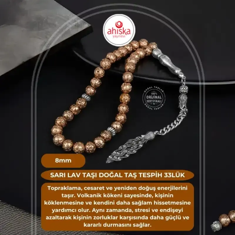 Sarı Lav Taşı Doğal Taş Tesbih 33lük - 8mm