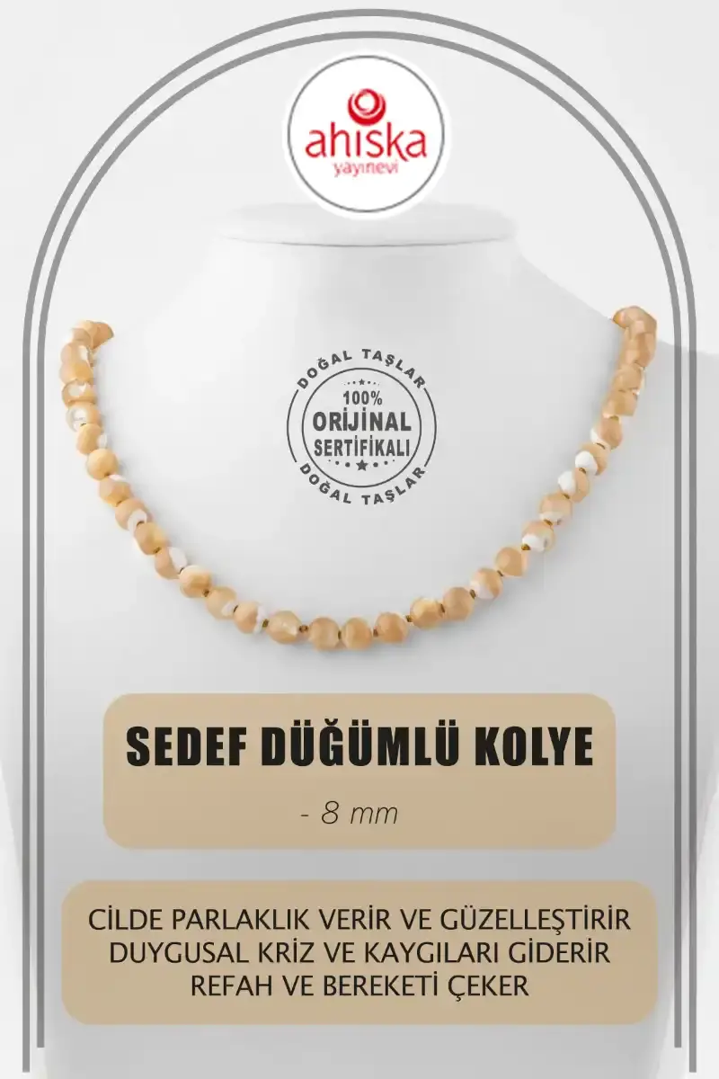 Sedef 8 mm Düğümlü Doğal Taş Kolye