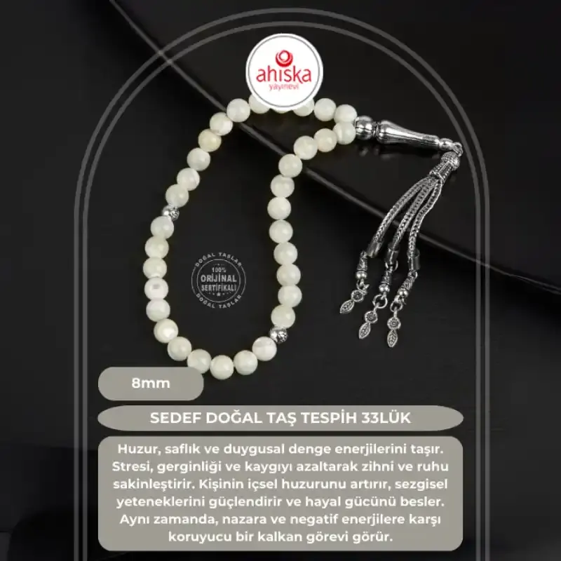 Sedef Doğal Taş Tesbih 33lük - 8mm - 1