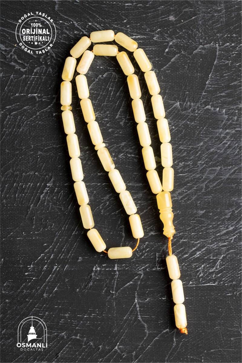 Sertifikalı 3-8 mm Silindir Kesim Kehribar Tesbih - 4