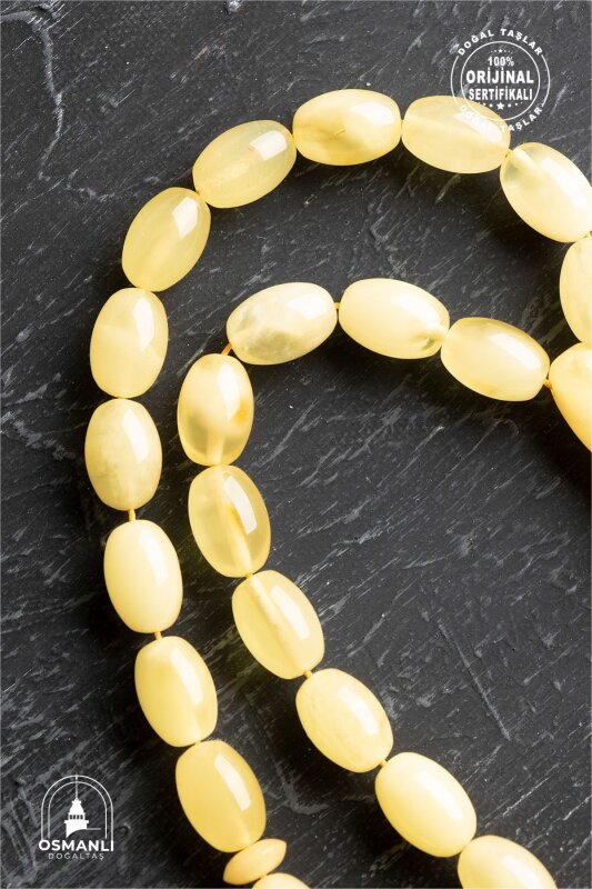Sertifikalı 8-9 mm Arpa Kesim Kehribar Tesbih - Geleneksel ve Zarif Tasarım - 2
