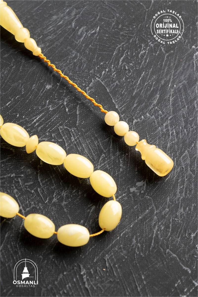 Sertifikalı 8-9 mm Arpa Kesim Kehribar Tesbih - Geleneksel ve Zarif Tasarım - 3